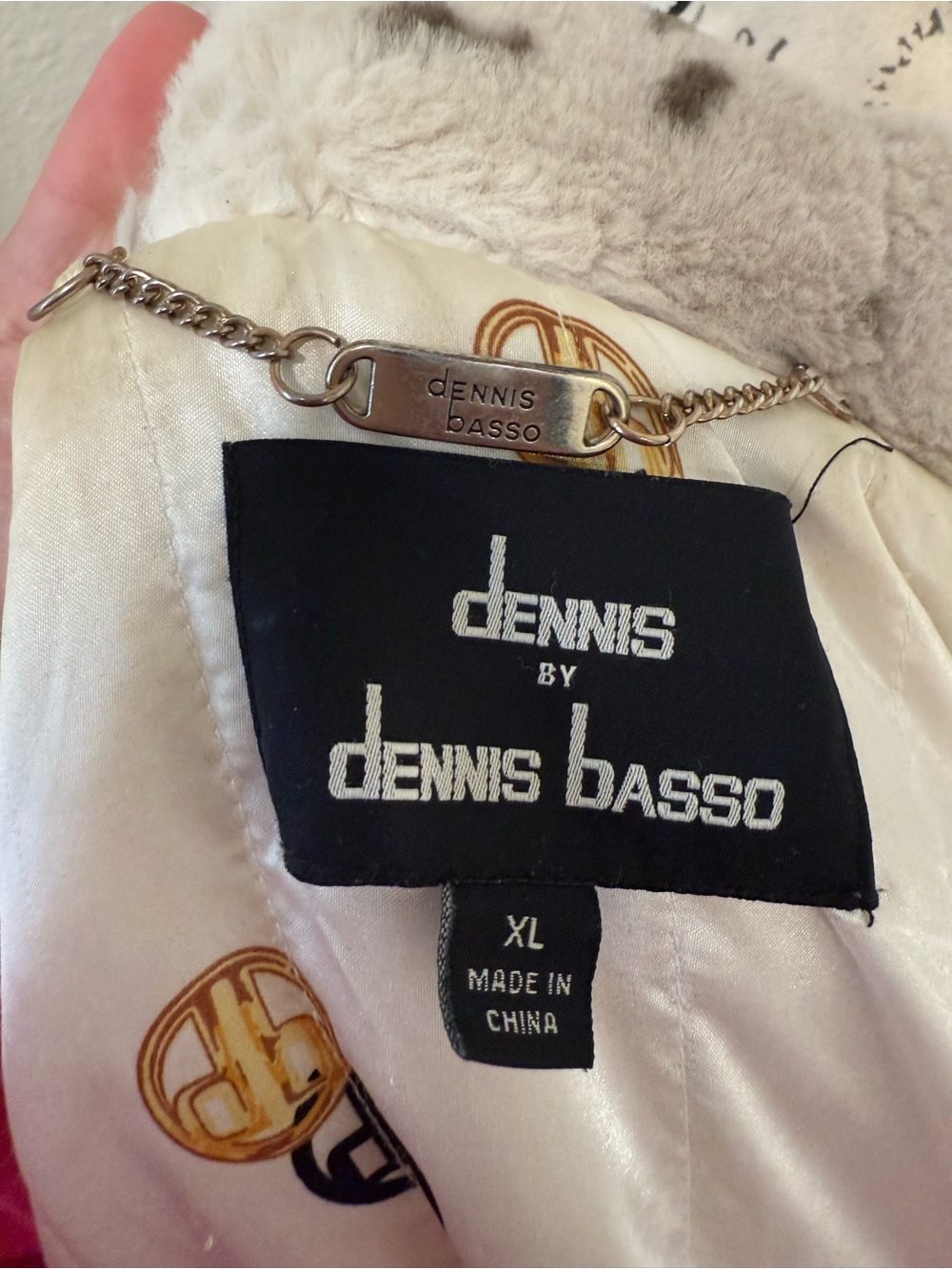 dennis basso Cream Faux Fur Hooded Coat with Dark Speckle Pattern - Picture 11 of 12